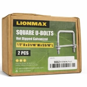 LionMax Square U-Bolts 1/2"Dx3-1/16" Wx5-5/16"L Hot Dipped Galvanized (2-Pack)